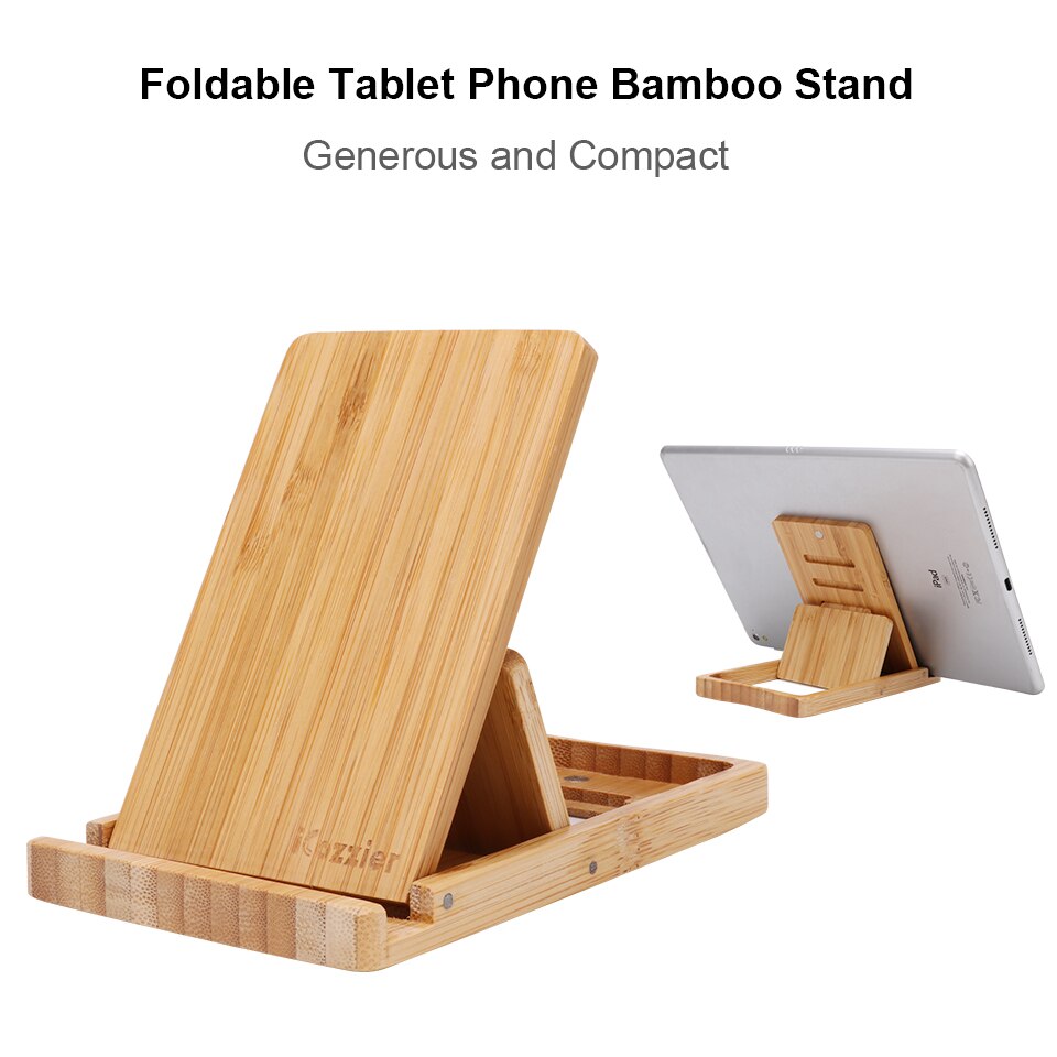 Icozzier mini bambus bærbar justerbar tablet telefon stativ kontor hjem multi-vinkel foldbar mobiltelefon holder: Default Title