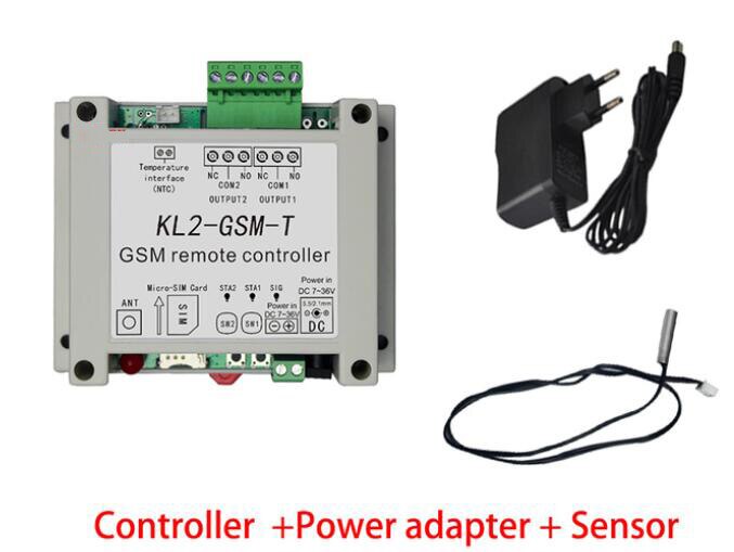 Controlador de relé GSM de 2 vías, Sensor de temperatura, llamada SMS, Control remoto, interruptor inteligente de domótica SIM, abridor de puerta de garaje: con sensor y power