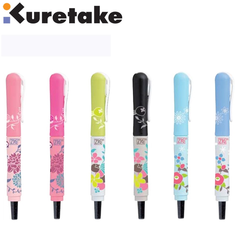 ZIG Kuretake Cocoiro-pincel de plumas para caligrafía, límite de pintura de flores, rotulador negro, Japón