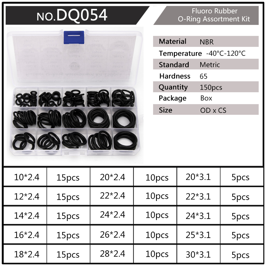 PCP DIY NBR Sealing O-rings Durable Gasket Replacements OD 6mm-20mm CS 1.5mm 1.9mm 2.4mm 15 Sizes Rubber Washer 225pcs/SET DQ003: DQ054 x1