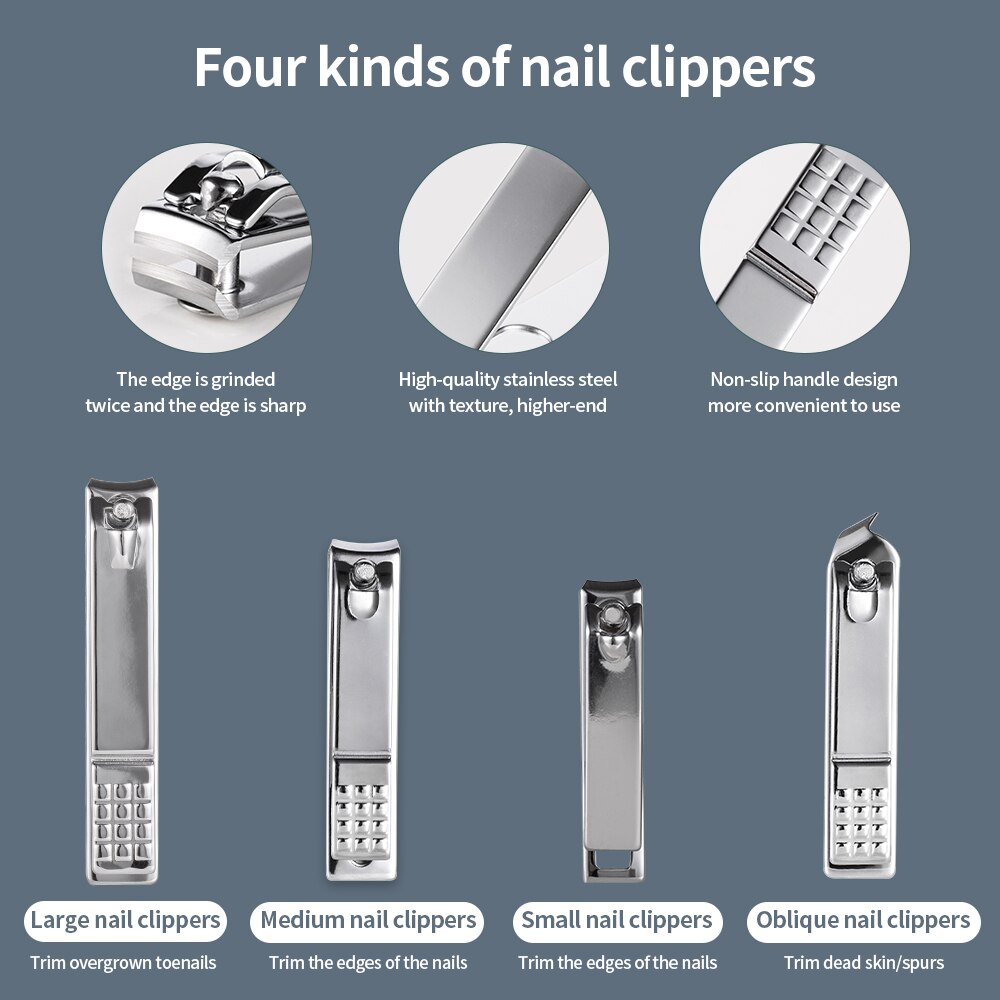Nail Clippers Set Stainless Full Function Pedicure Tools Kit With Nail Scissors File Acne Needle Tweezers Earpick Manicure Tool