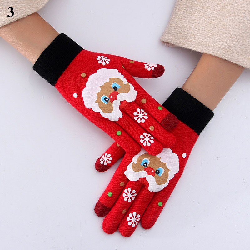 Guantes con estampado de Papá Noel para hombre y mujer, guantes de lana con estampado de dibujos animados, para estudiantes al aire libre, 1 par: 3