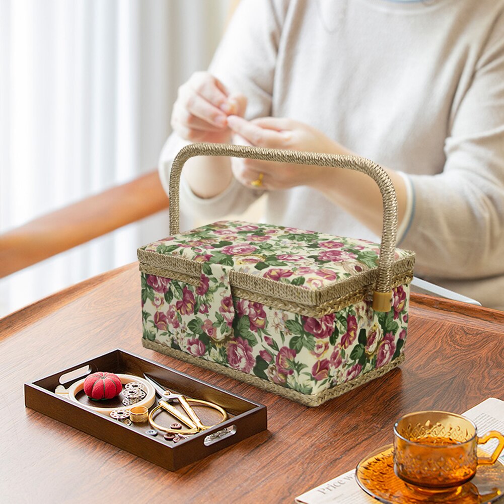 Knitting Organizer Basket Craft Sewing Tool Needle Thread Basket Fabric Household Sewing Box Organizer with Sewing Bag