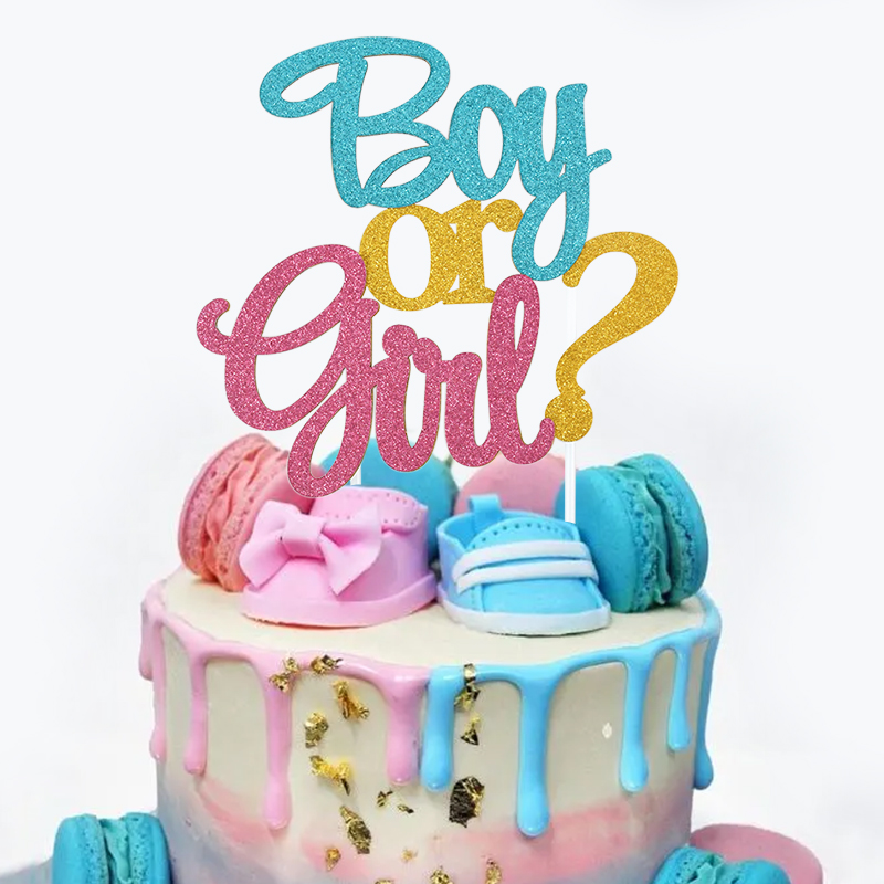 Décorations de gâteau de fête de révélation du sexe de garçon ou de fille, décorations de gâteau de paillettes, rose, bleu, fournitures de lui ou elle, drapeaux d'anniversaire