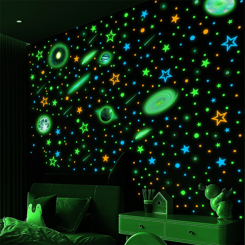 Glow in The Dark Planets Wall Stickers Kids Bedroom DIY Luminous Stars Decals Mural Self-adhesive Room Ceiling Aesthetic Decor
