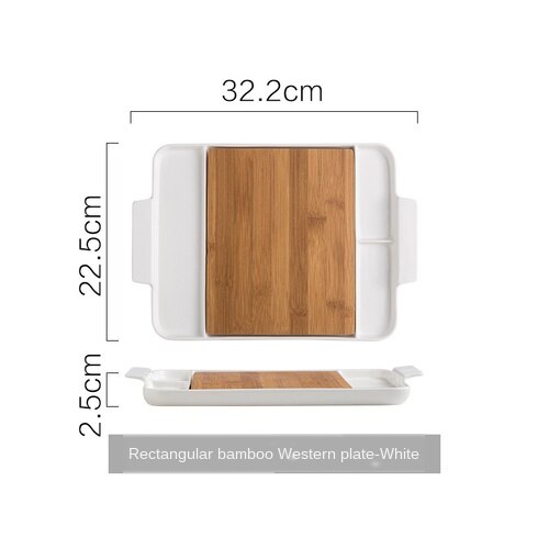 Ceramic Western Plate Grid Plate Household Square Tableware Snack Platter Bamboo Wood Western Steak Plate: 1pcs-B