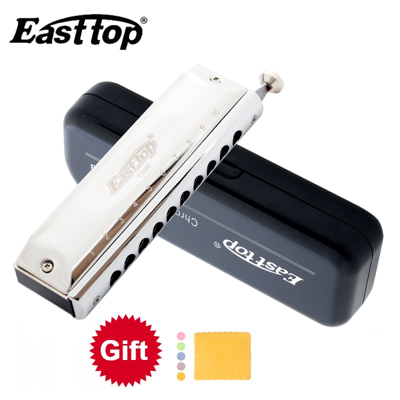 Easttop 10 Hole 40 Tone Harmonica Chromatic Harmonica Key of C with Case for Player Adult Beginner Students