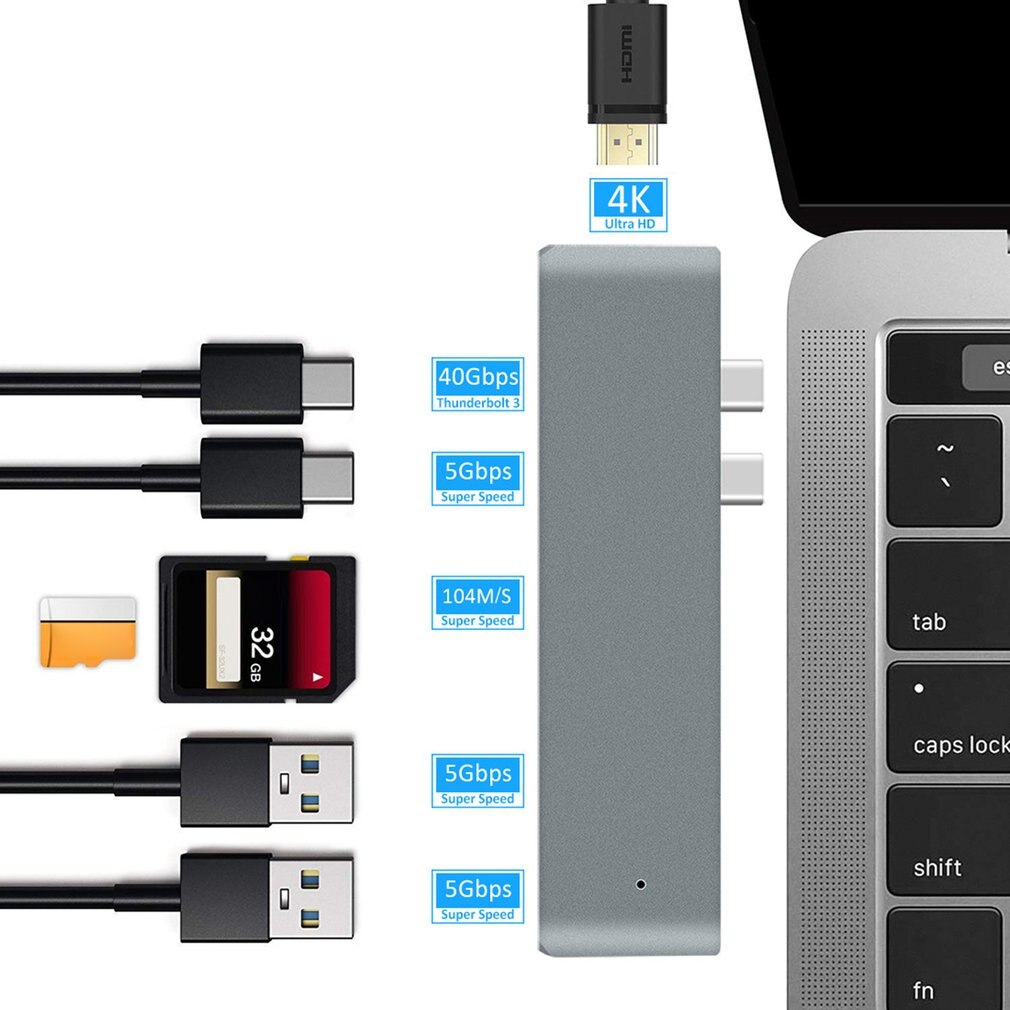 Usb 3.1 Type-C Hub Naar Hdmi Adapter 4K Thunderbolt 3 Usb C Hub Met Hub 3.0 Tf sd Reader Slot Pd Voor Macbook Pro/Air