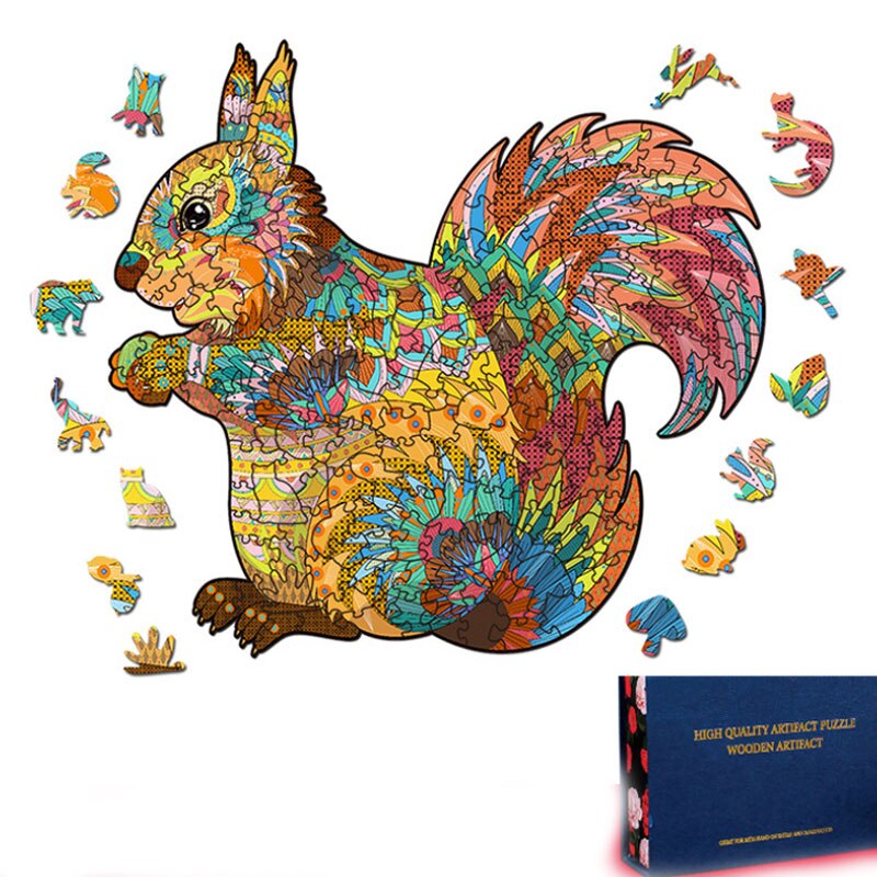 For Adults Kids Toys Cartoon Cat Head Eagle Hippo Panda Irregular Wooden Three-Dimensional Animal Puzzle 300 Pieces: squirrel     M