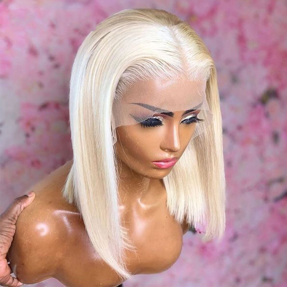 Glueless Bob Lace Wigs Synthetic Fiber Hair Lace Front Wigs Blonde Hair Short Straight Daily Wear Pre Plucked with Baby Hair
