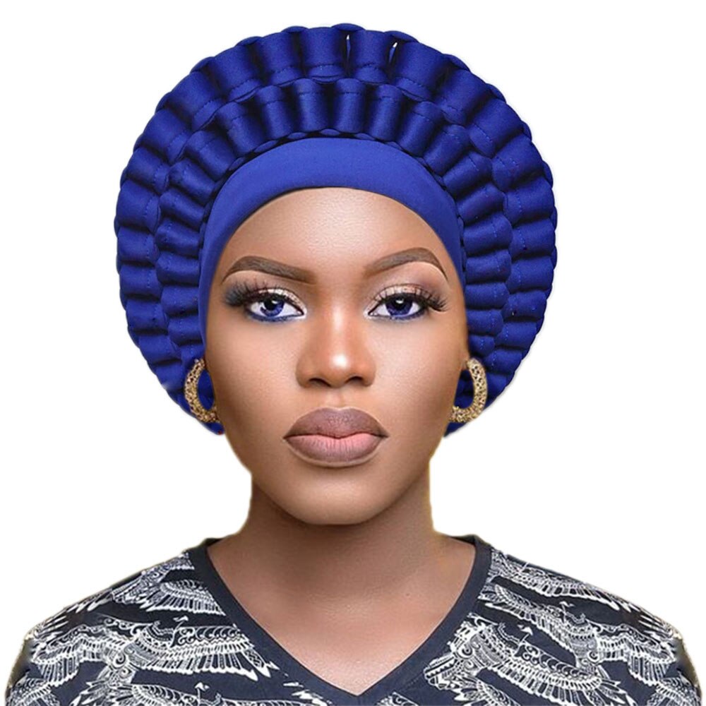 Afrikansk headtie nigeriansk turban kvinder auto gele afrikanske headwraps ankara hovedbeklædning let slips: Kongeblå