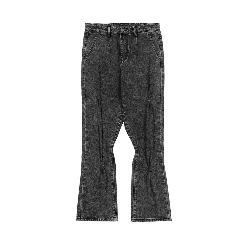 Pantalones vaqueros con remaches para hombre, vaqueros con botones lavados, urbana americana, pantalones vaqueros sueltos informales de Hip Hop, pantalones vaqueros acampanados: XXL