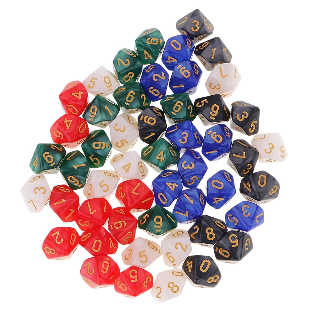 Juego de troqueles de 10 caras con bolsa para juegos de rol D &amp; D, dados D10 de 16mm, 50 piezas