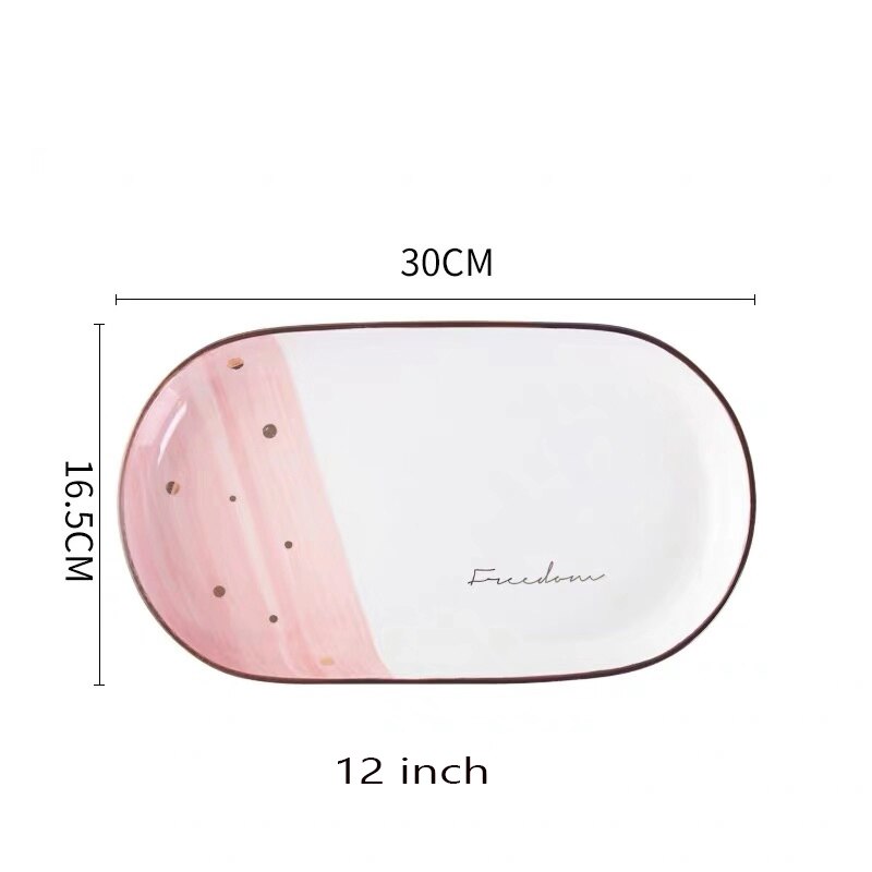 Nordic Kurze Welle Topf Große fisch Teller Runde Keramik Geschirr Pizza Platte Kochgeschirr Porzellan Sushi Geschirr: fish plate pink