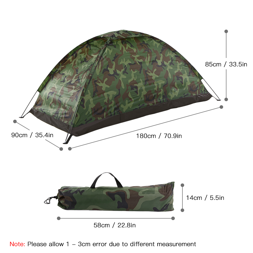 TOMSHOO-tienda de campaña impermeable para 2 personas, 200x130x110cm, pu1000 mm, tela de poliéster, una sola capa, para acampar al aire libre y senderismo: 1 Person Camouflage