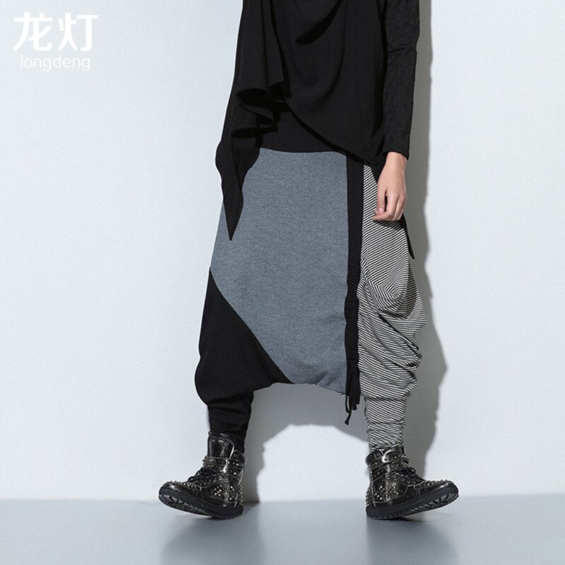 men hip-hop dancer pants trousers men splice large crotch pants men rock punk trendsetter Streetwear skirt pant K228
