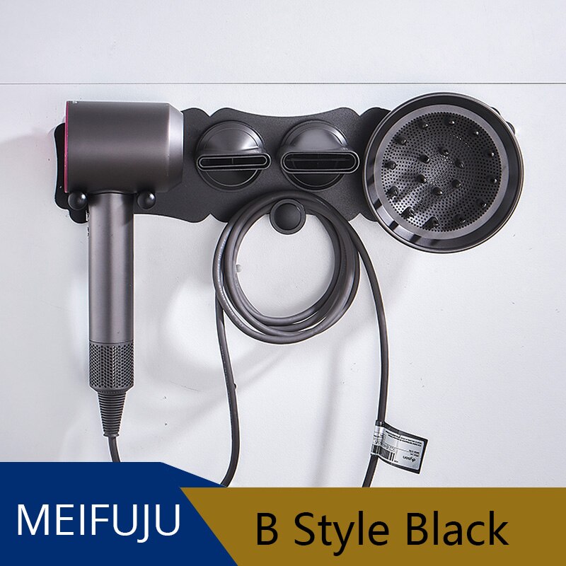 Zwart Föhn Houder Badkamer Planken Wall Mount Storgae Rack Badkamer Plank voor Dyson Supersonic föhn Houder Zilverachtige: B style  Black