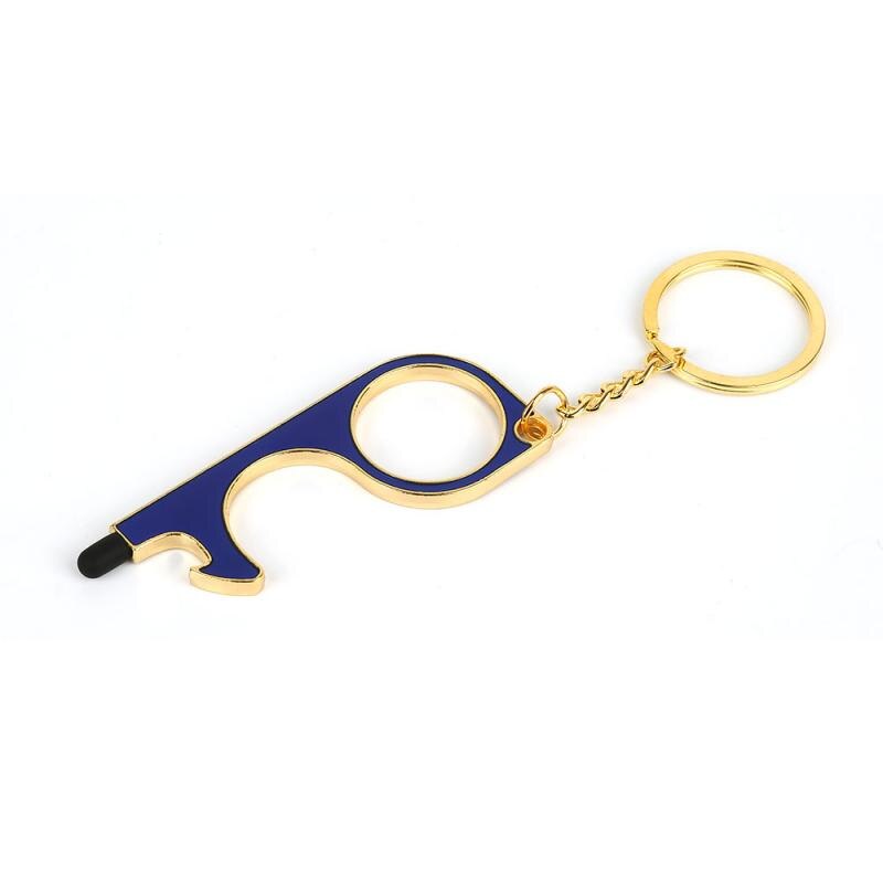 No Touch Open Door Tool Beer Trigger Touch Screen Key Chain Anti Contact Door Opener Tool Contactless Safe Elevator Artifact: dark blue