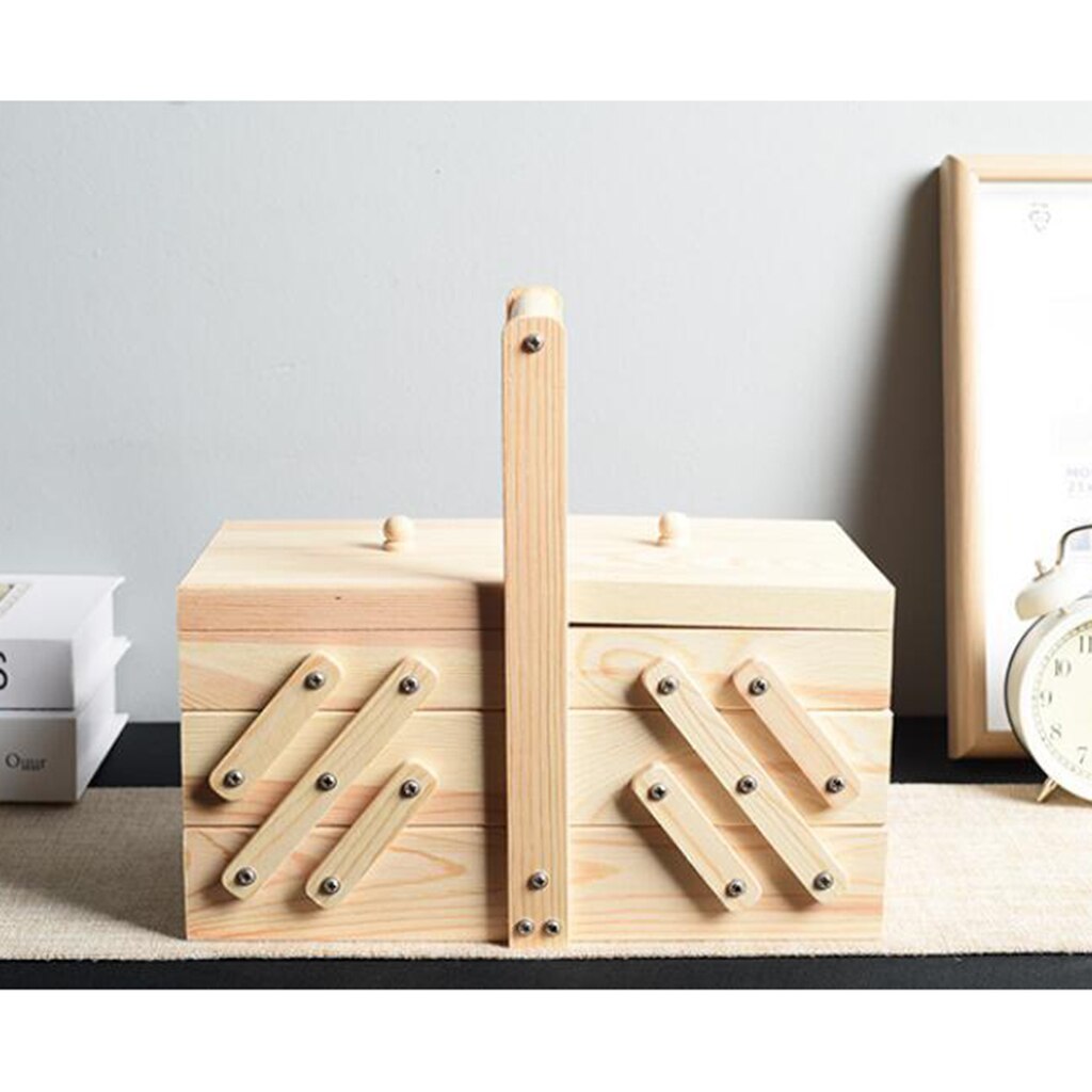 Cantilever 3 niveaux boîte à coudre en bois coudre Kits fournitures mallette de rangement porte-conteneur