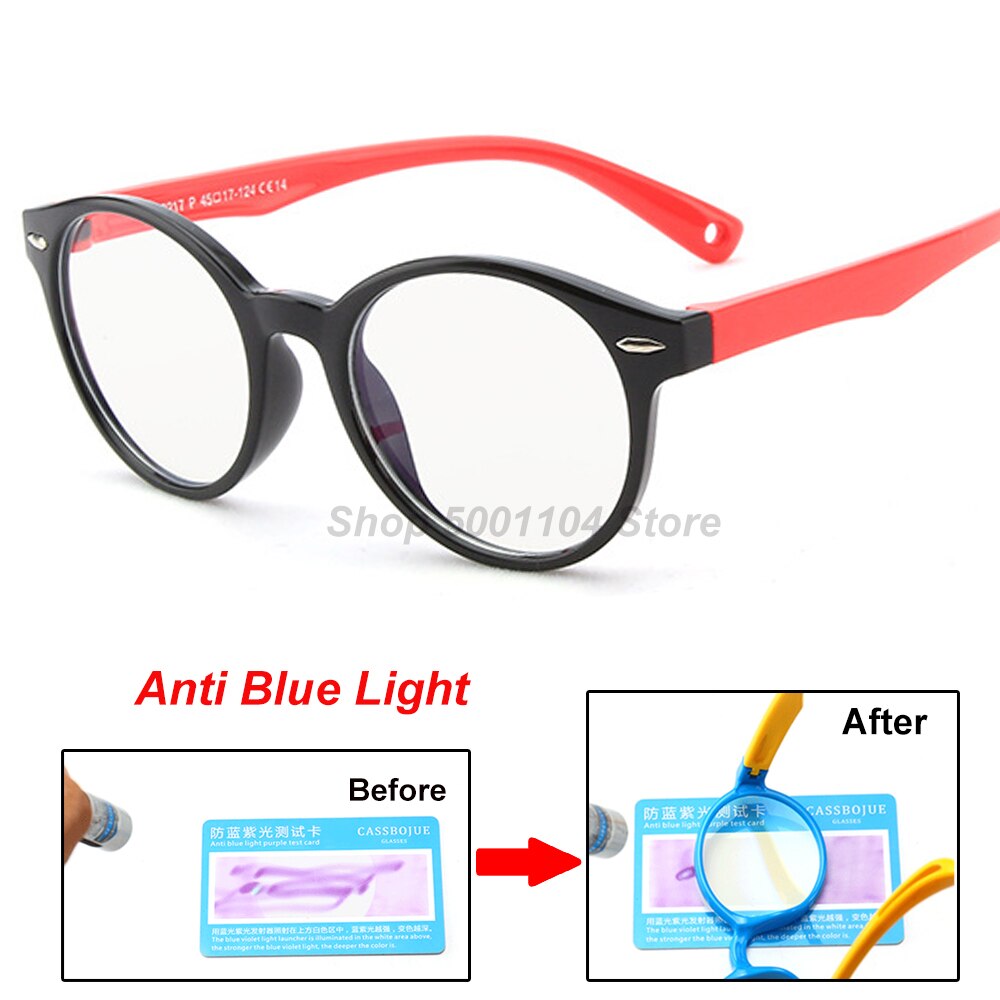 Runde briller børn anti-refleks filter børn briller pige dreng optisk ramme klare linser  uv400 anti blåt lys blokering: Sort rød