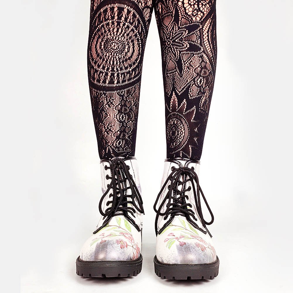 Vrouwelijke Gothic Schedel Koel Laarzen Lace Up Cool Punk Chunky Platform Laarzen Vrouwen Koele Casual Floral Schoenen Vrouw