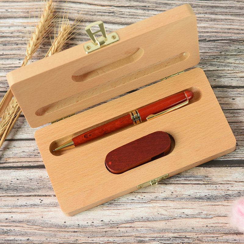 Kugelschreiber-Etui aus Buche, USB-Flash-Laufwerk, 128 GB, kreative Werbegeschenke, Memory Stick, Holzkiste, Stiftlaufwerk, 64 GB, roter Pendrive, 32 GB