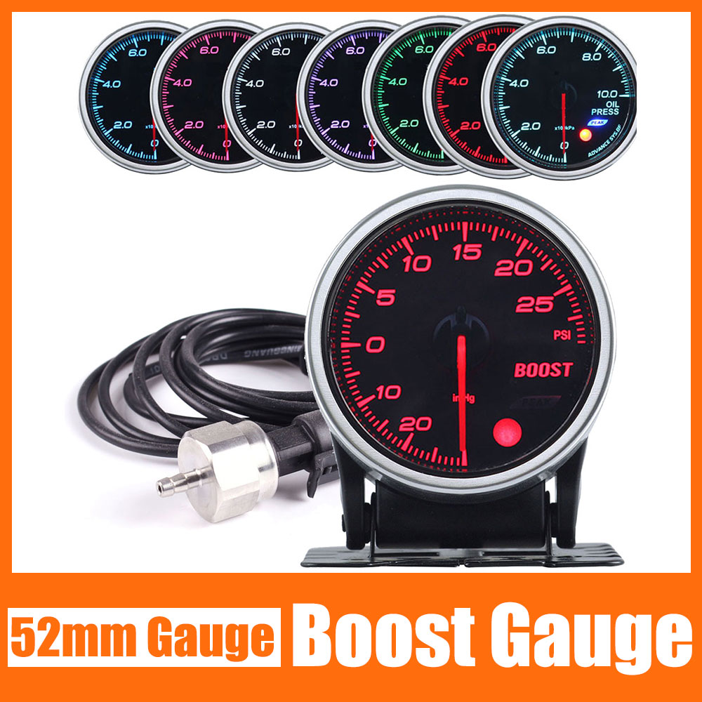 52Mm Boost Gauge -30-30PSI Boost Meter Met Elektronische Sensor 7 Kleuren Backlight Smoke Lens Stappenmotor 12V