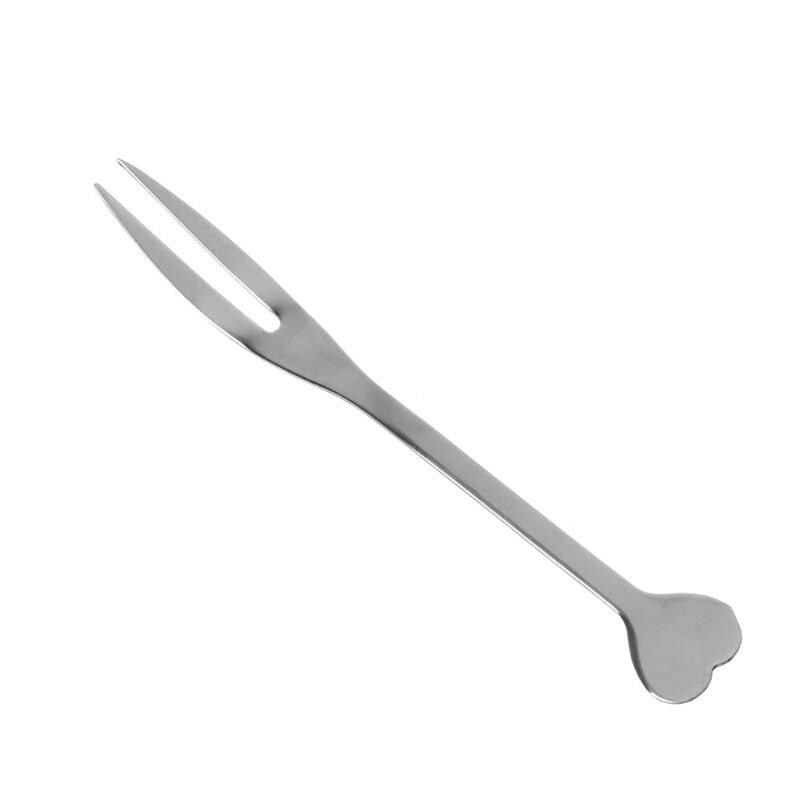 Mini Tenedor de 2 dientes de acero inoxidable para postre, pastel, fruta, ensalada, cubiertos, con mango de corazón de amor, accesorios para hogar y cocina