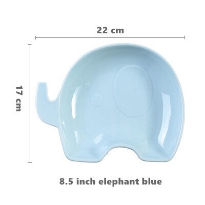 Children's plate cartoon cute plate fruit salad plate home Western sushi snack dish dish ceramic plate: elephant blue