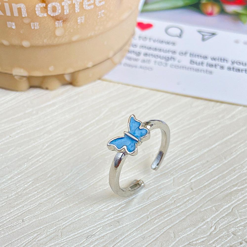 Koreanisch Emaille Schmetterling Öffnen Damen Ringe Für Kleine Liebhaber Paar Finger Ring einstellen Freundschaft Partei Schmuck: Silber-