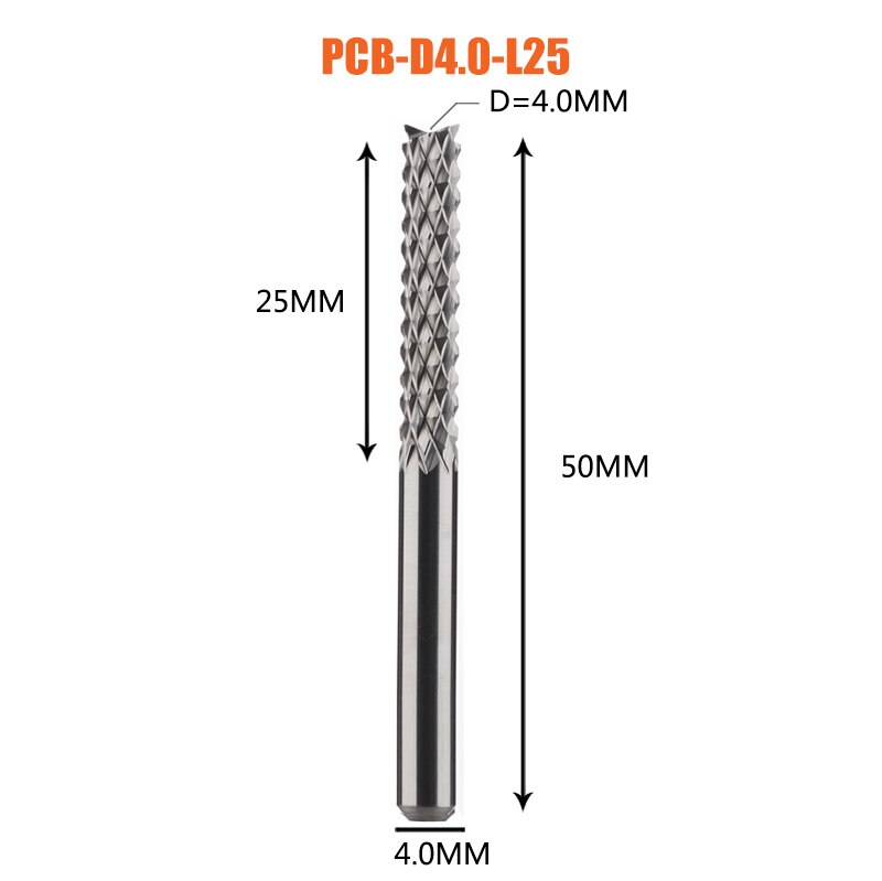 Vhm Corn End Mill Frees Bits D0.8, 1.0, 1.6, 1.8, 2.4, 3.1 Pcb End Mill Cnc Snijden Frezen: 1pc-D4.0-25-D4