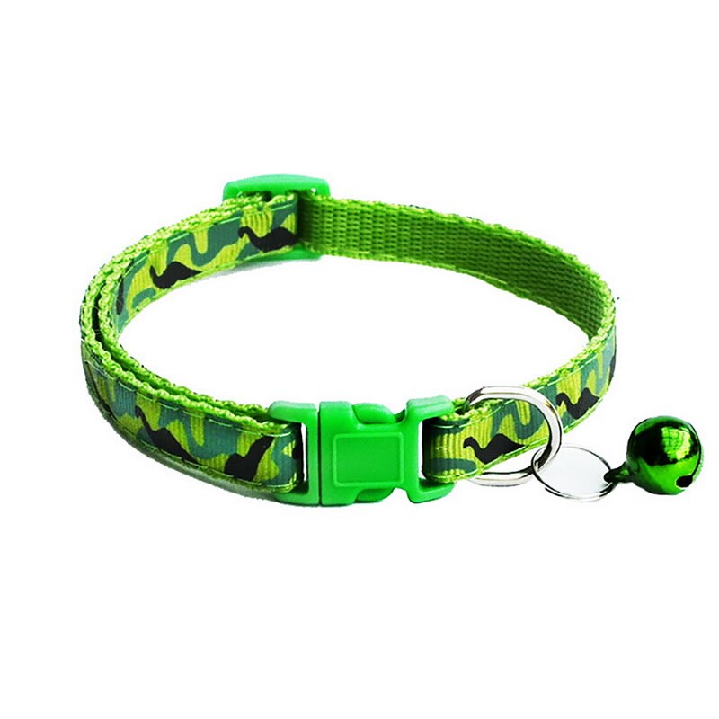 Colliers pour chiens et chats, collier camouflage en polyester avec clochette, collier réglable pour petit chien: Vert