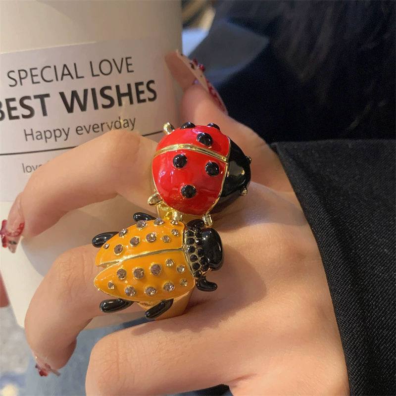 HangZhi Vintage esmalte Rhinestone insecto anillo colorido lindo mariposa escarabajo Punk Y2K joyería para mujeres