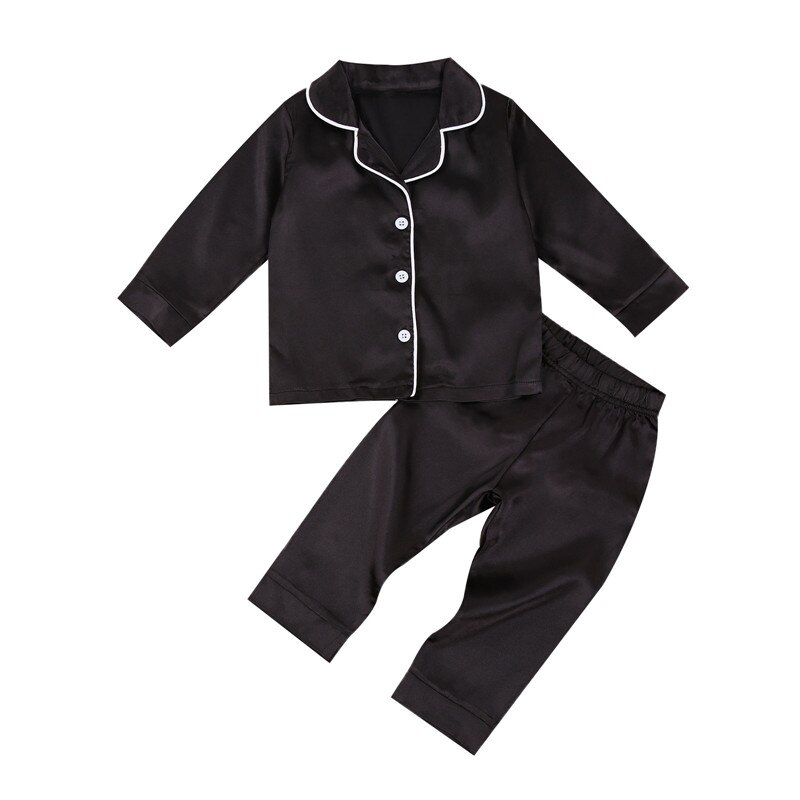 Een Persent Peuter Jongens Pyjama Sets Solid Lange Mouwen Single Breasted Pocket Tops Broek Pjs 1-7Y
