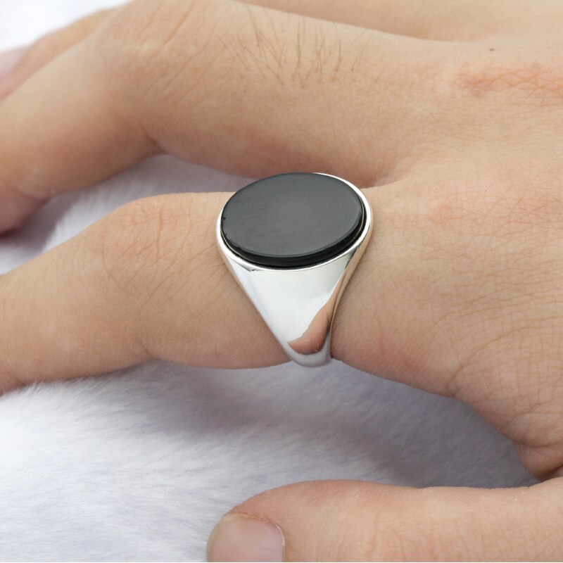 925 Sterling Silver Anello di Uomini con il Nero Onice Naturale Anello di Pietra Thai Argento di Disegno Semplice per L'uomo Le Donne Dei Monili Turco