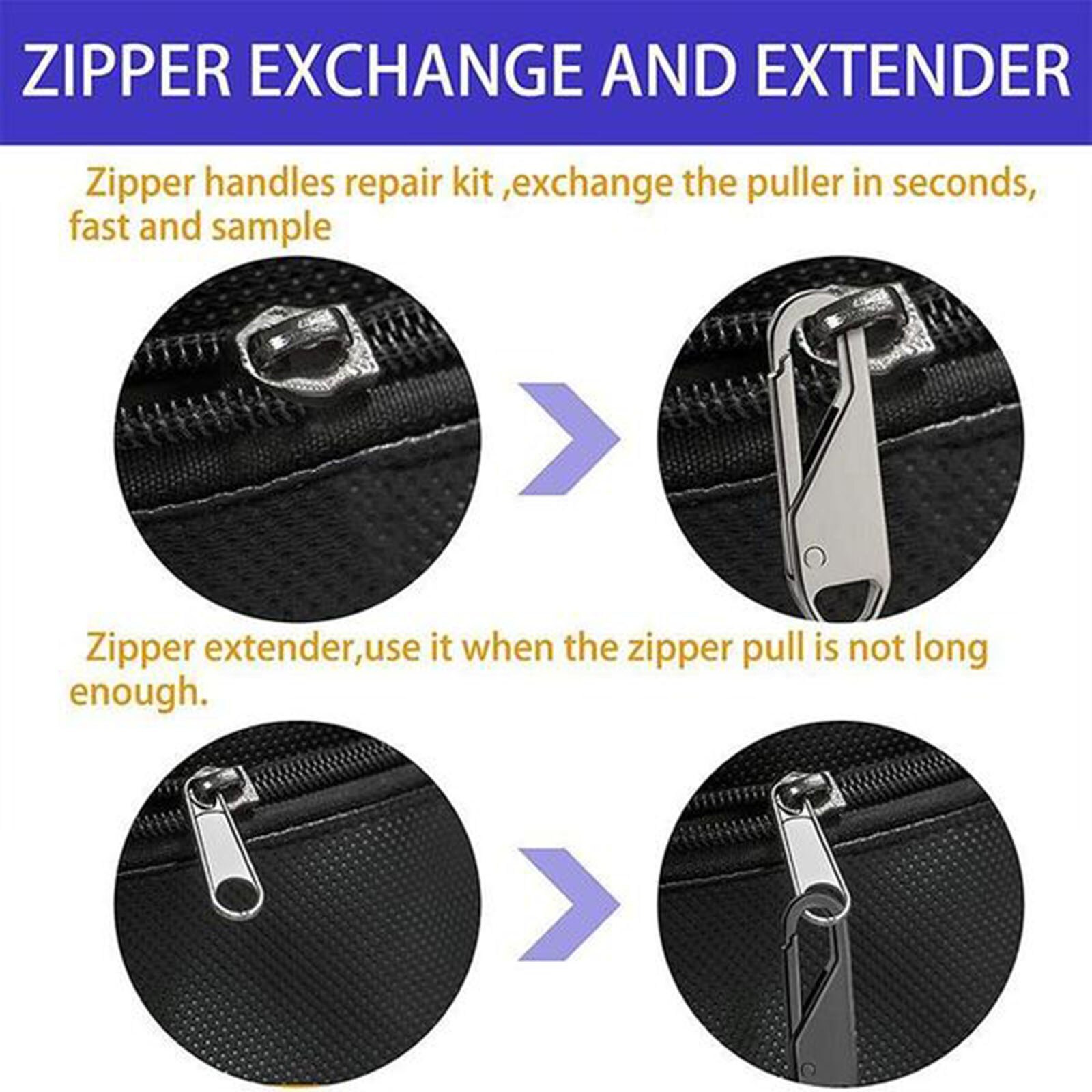 4pcs Universal Detachable Zipper Puller Metal Rubber Zipper For Bags Coats And Clothes