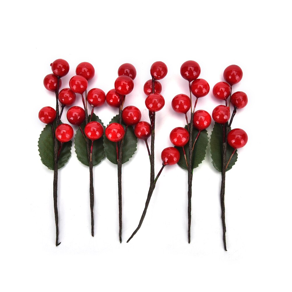 Ramo de frutas artificiales de cereza, 5 uds. (5 cabezas), perlas falsas, estambres de flores, bricolaje, decoración del hogar para boda,
