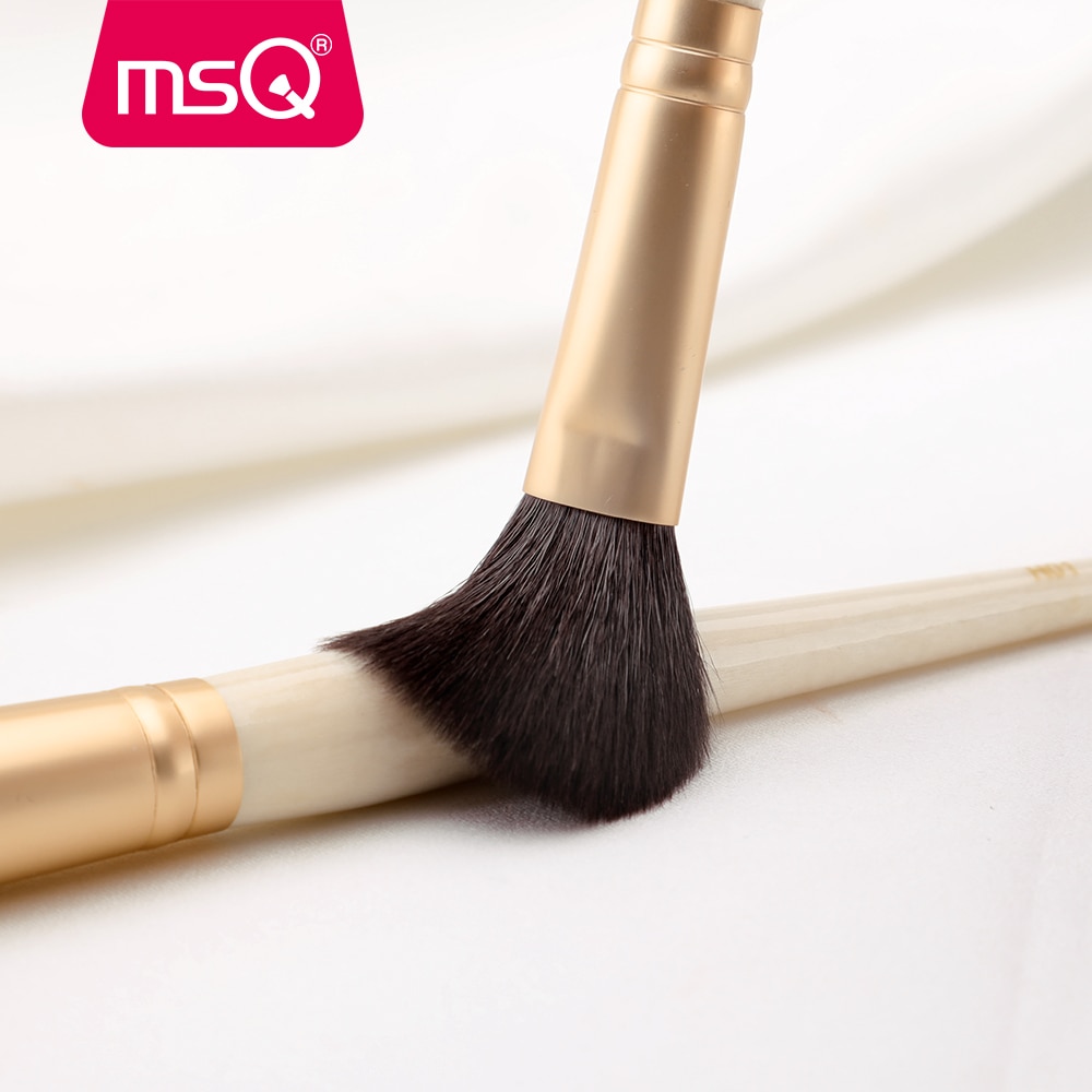 Msq 2 st sminkborstar set gethår highlight blusher puder stora sminkborstsatser guldhylsa naturligt trähandtag