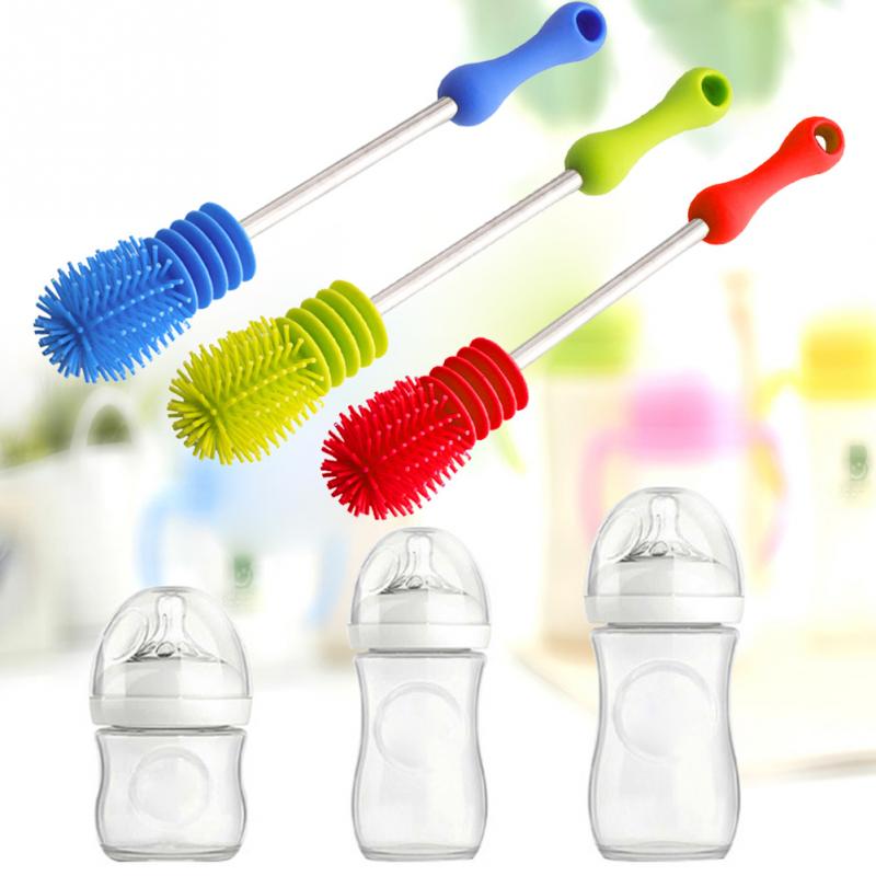 Silicone Cup Scrubbing Feeding-bottle Brush Long Handle Soft Sponge Baby Bottle Brush