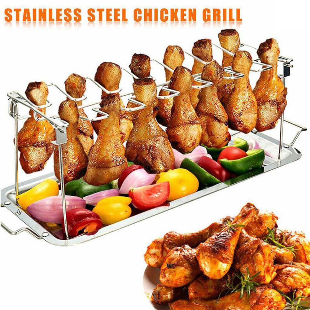 Barbecue Grill Non-stick Rib Plank Stand Gebraden Rack Staal Grillen Bbq Ribben Rack Kip Grillen Baske