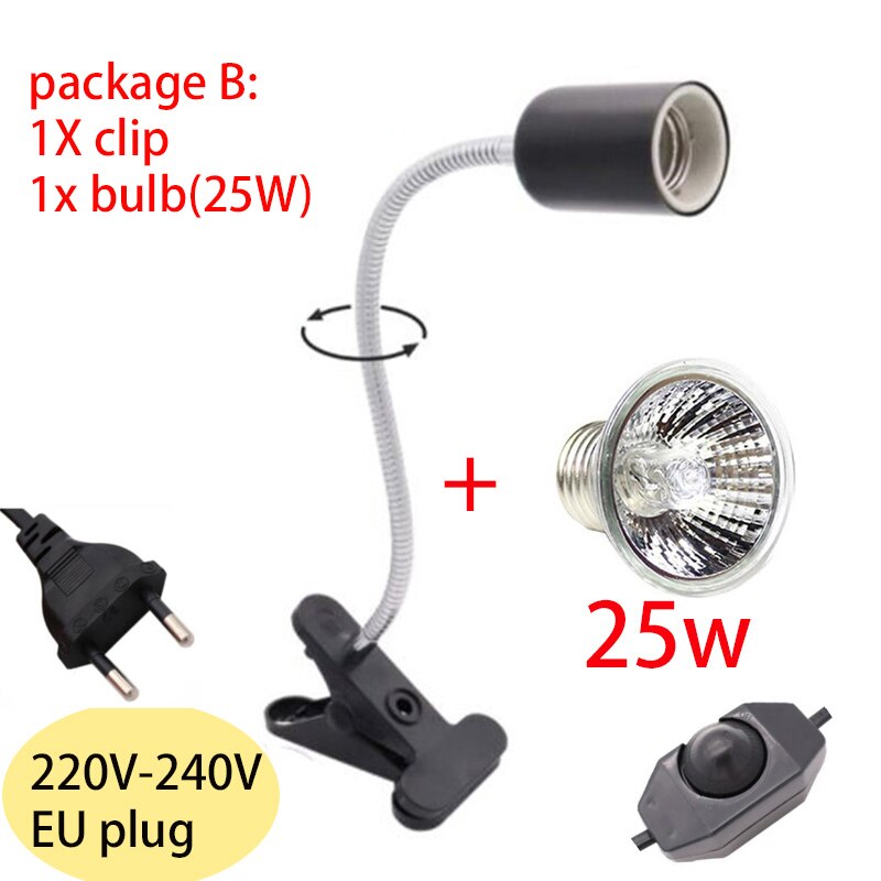 UVAUVB impostato di lampadine per rettili con clip lampadina per tartaruga kit portalampada termometro igrometro tartarughe crogiolarsi kit lampada riscaldante: package B 25W