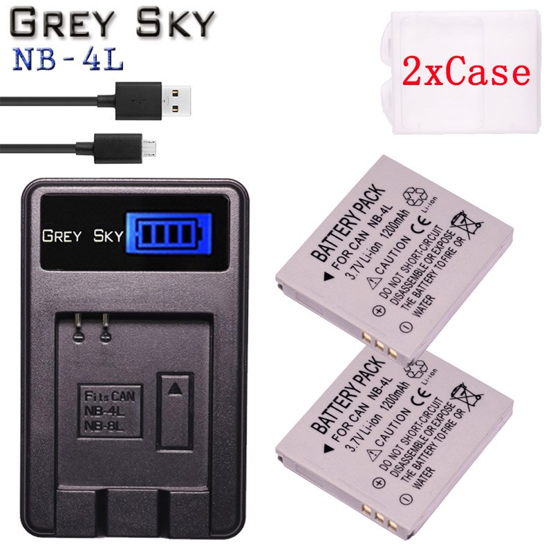bateria NB-4L NB 4L NB4L battery pack + LCD USB Charger for Canon IXUS 60 65 80 75 100 I20 110 115 120 130 IS 117 220 225 camera: Charger and 2battery