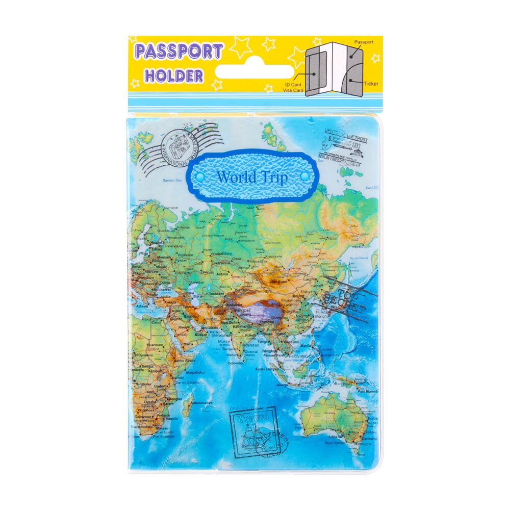 1pc verdenskart reise pass cover pvc case merke pass holder dokumenter mappe bag billett dokument visittkortholdere: Blå