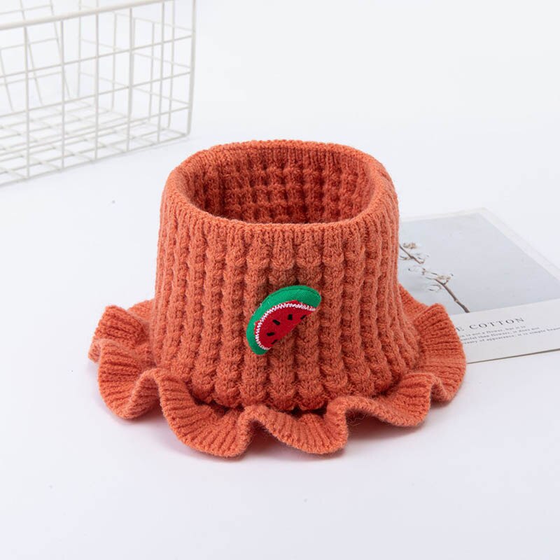 Autumn Winter Children's Woolen Scarf Pure Color Knitted Thick Collar Cute Fruit Boys Girls Baby Wild Warm Scarf C63