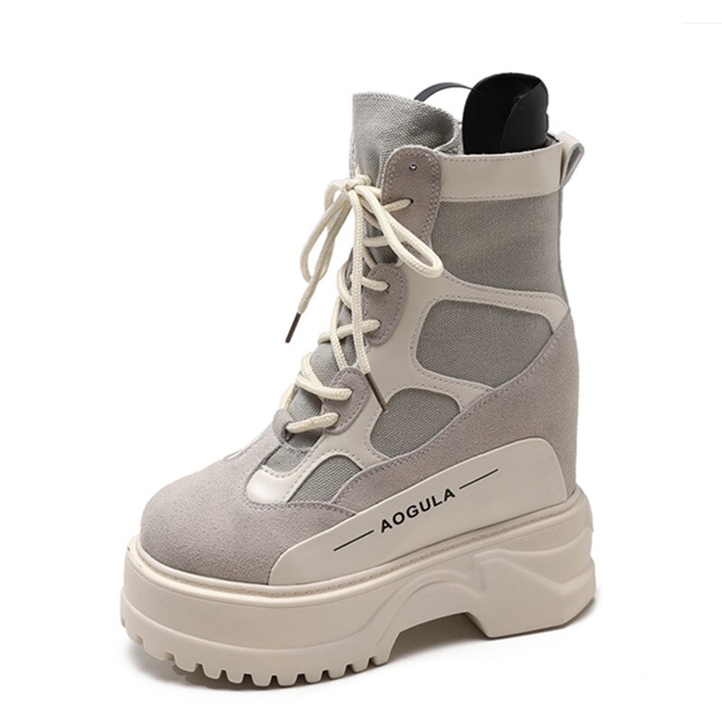 Winter hoge platform laarzen 10cm hoge hakken dames dikke zool leren wedge sneakers waterdichte ademende herfstlaarzen