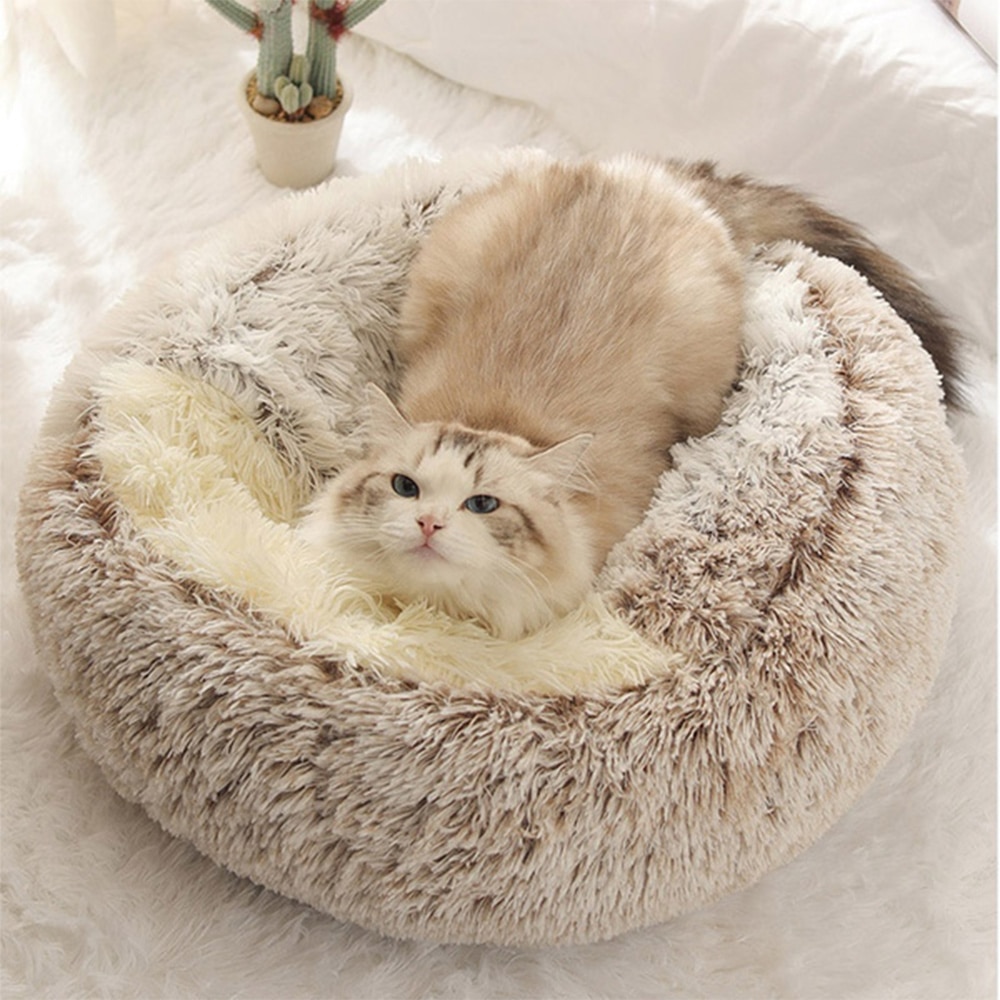 Gato cama cueva con capucha Donut acogedor suave cama de peluche para perro auto calentamiento Cuddler cama nido para pequeño mediano de perros, gatos, cachorros.