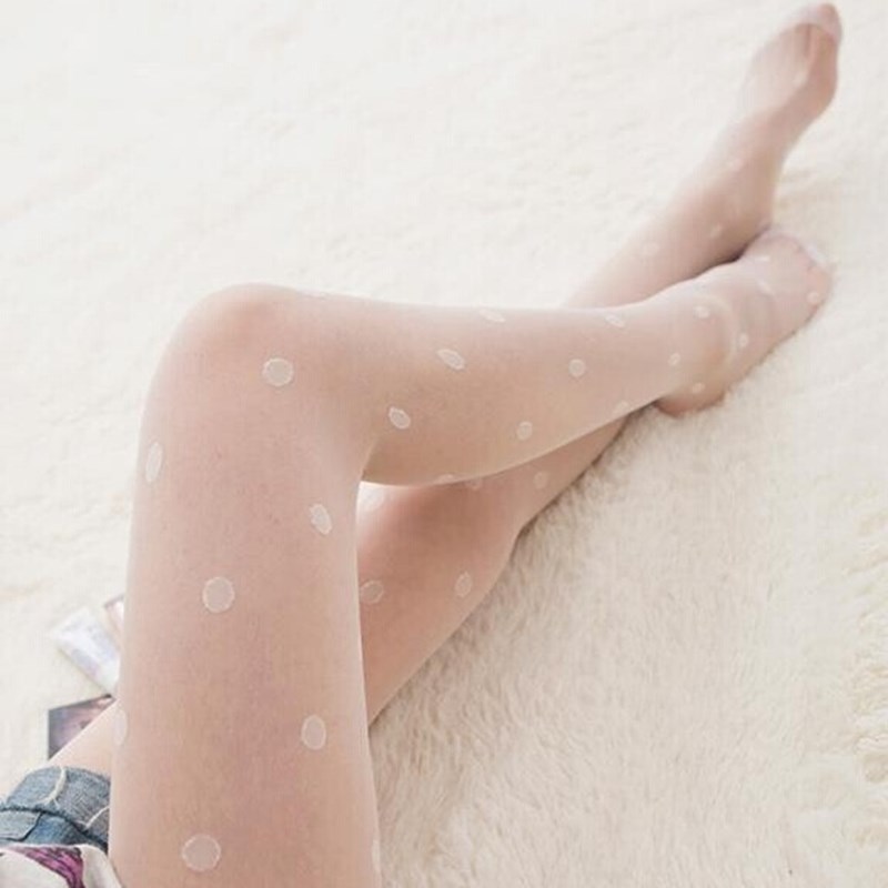 Medias con estampado de lunares para mujer, medias sexys de malla de rejilla sin costuras de nailon, negro y blanco, medias de seda para discoteca: Beige