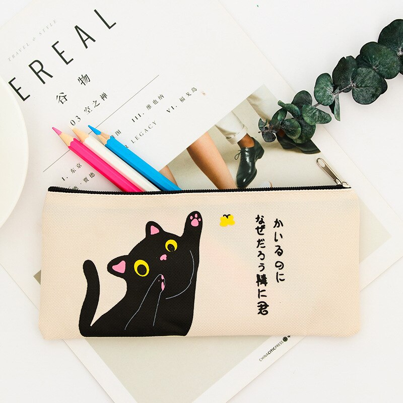 Schattige katten etui kawaii canvas etui met rits etui etui trousse scolaire pennenbakje voor school koreaanse schrijfwaren
