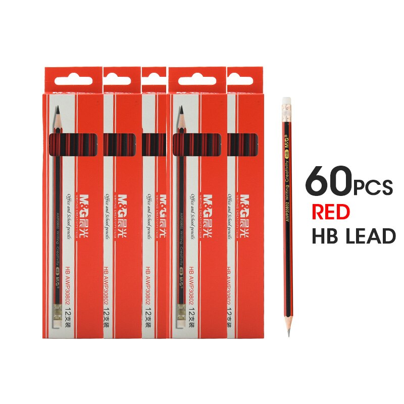 M&amp;G 12/24/48/120pcs Triangular HB Wood Pencil with Eraser Pre-Sharpened Lead Pencils Graphite Pencil for school supplies kids: 60pcs Hexagon R