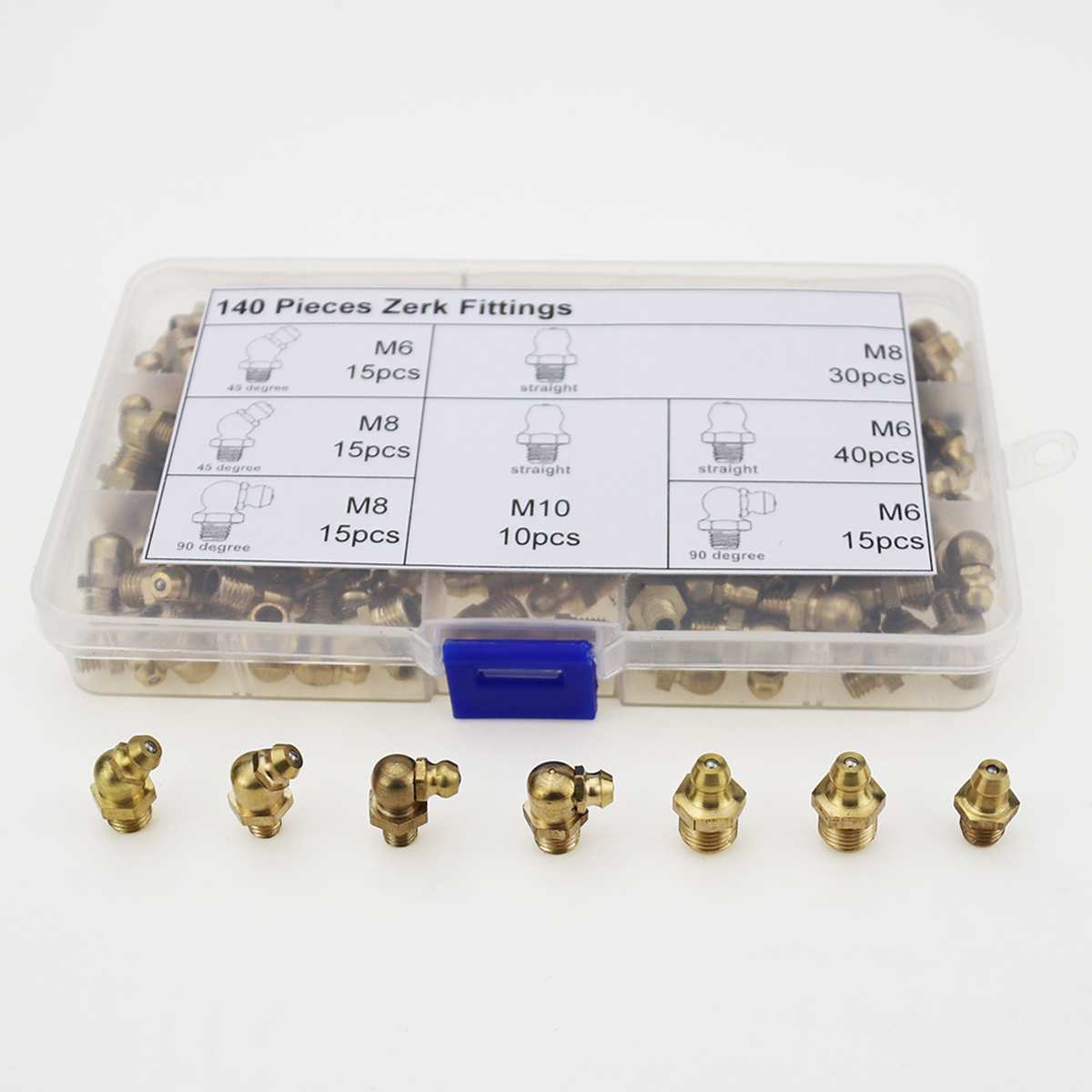 140 pièces raccord graisseur M6/M8/M10 45 ° 90 ° 180 ° métrique impérial assorti boîte de graisseurs raccords de tuyauterie en laiton